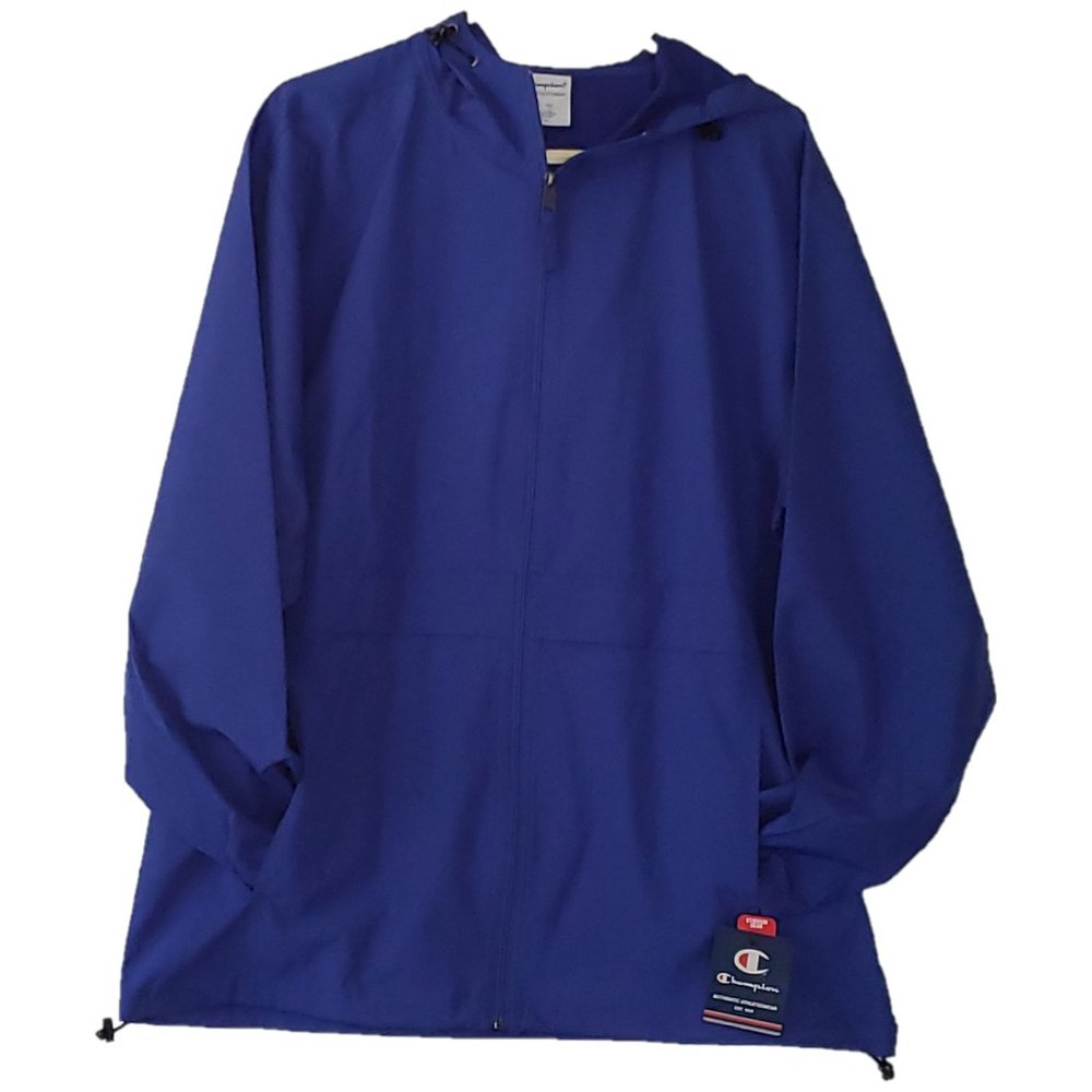 .85 SHOW. Champion Men Hooded Stadium Full Zip Jacket Windbreaker (Large - Blue)